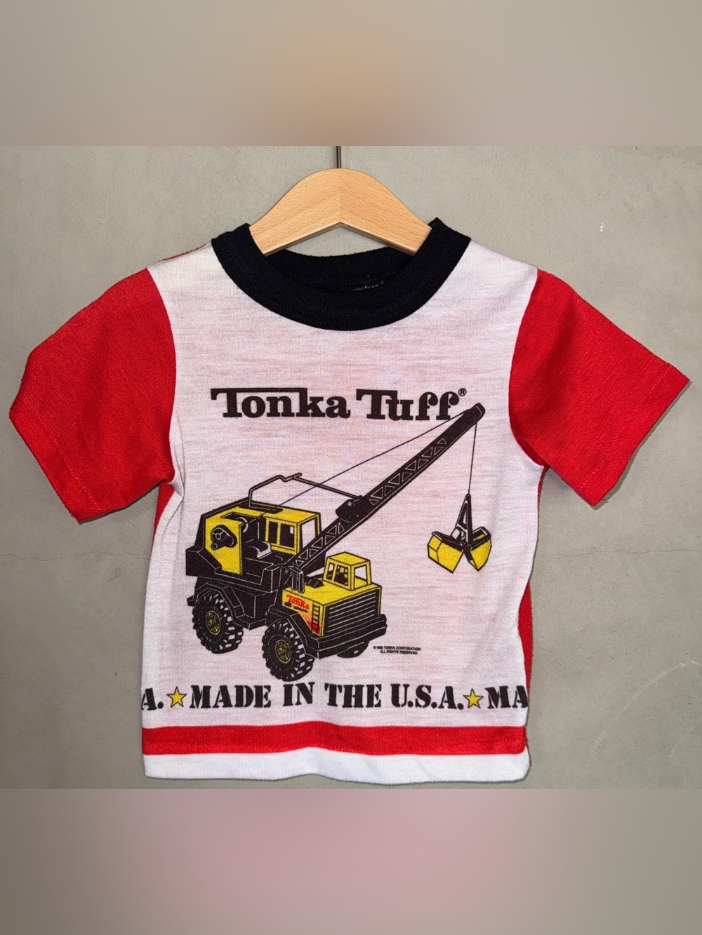 Vintage 1988 Tonka Tuff Kids Short Sleeve T-Shirt Made in USA crane truck